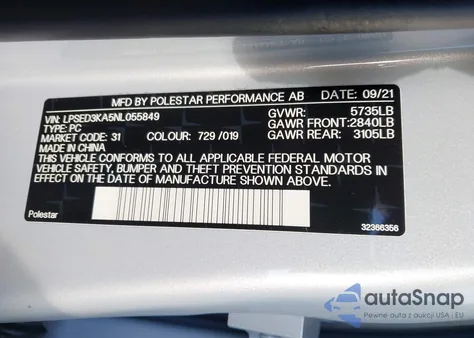 2022 Polestar 2 Long Range Dual Motor from USA, damaged, VIN LPSED3KA5NL055849